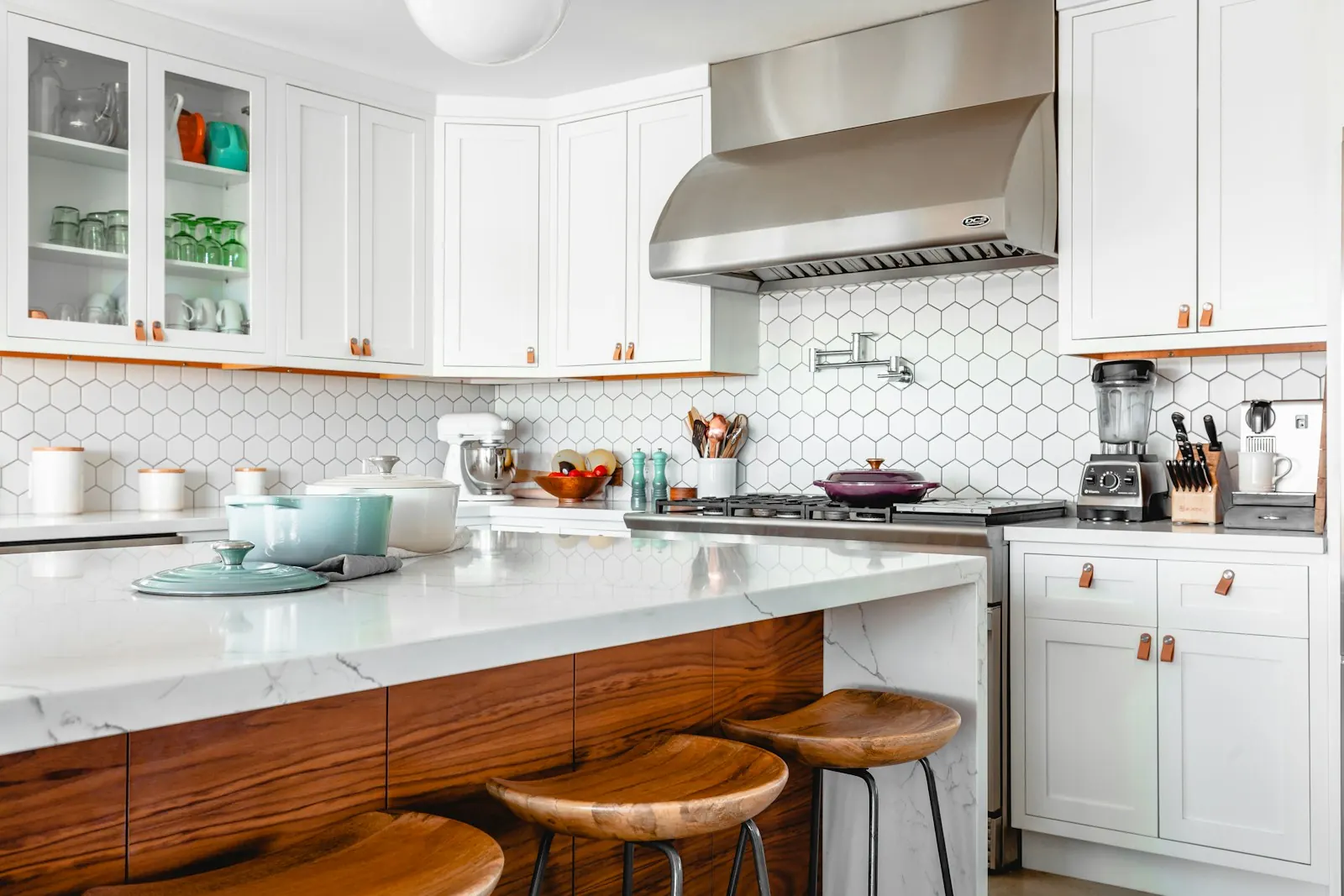 Remodeled kitchen with marble island